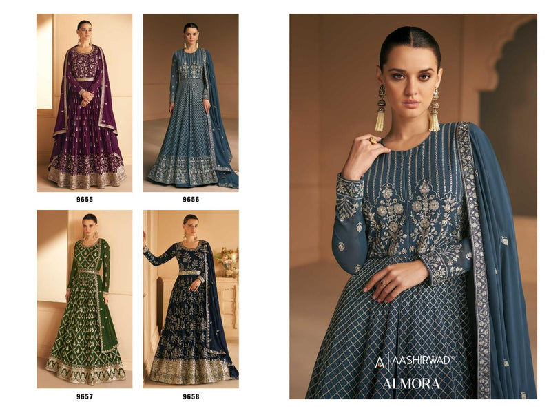 Aashirwad Creation Almora Real Georgette With Heavy Embroidery Designer Ready Made Suits