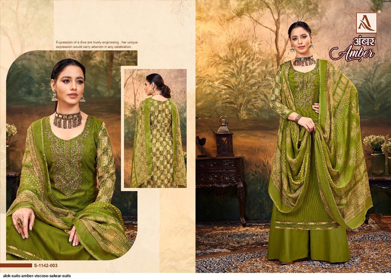 Alok Suit Amber Viscose Rayon Print Fancy Embroidery Swarovski Diamond Work Designer Printed Salwar Suit
