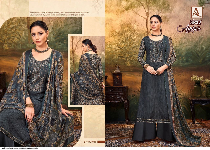 Alok Suit Amber Viscose Rayon Print Fancy Embroidery Swarovski Diamond Work Designer Printed Salwar Suit