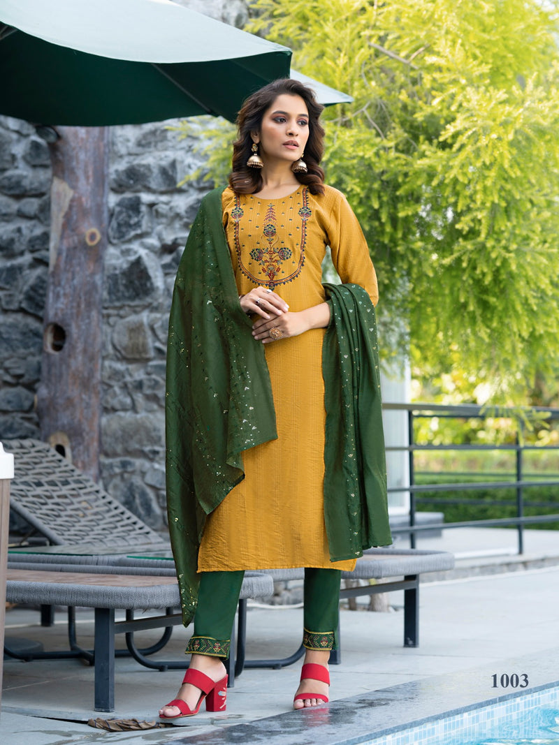 Colourpix Alveera Vol 1 Viscose Rayon Fancy Embroidery Kurti Combo Set