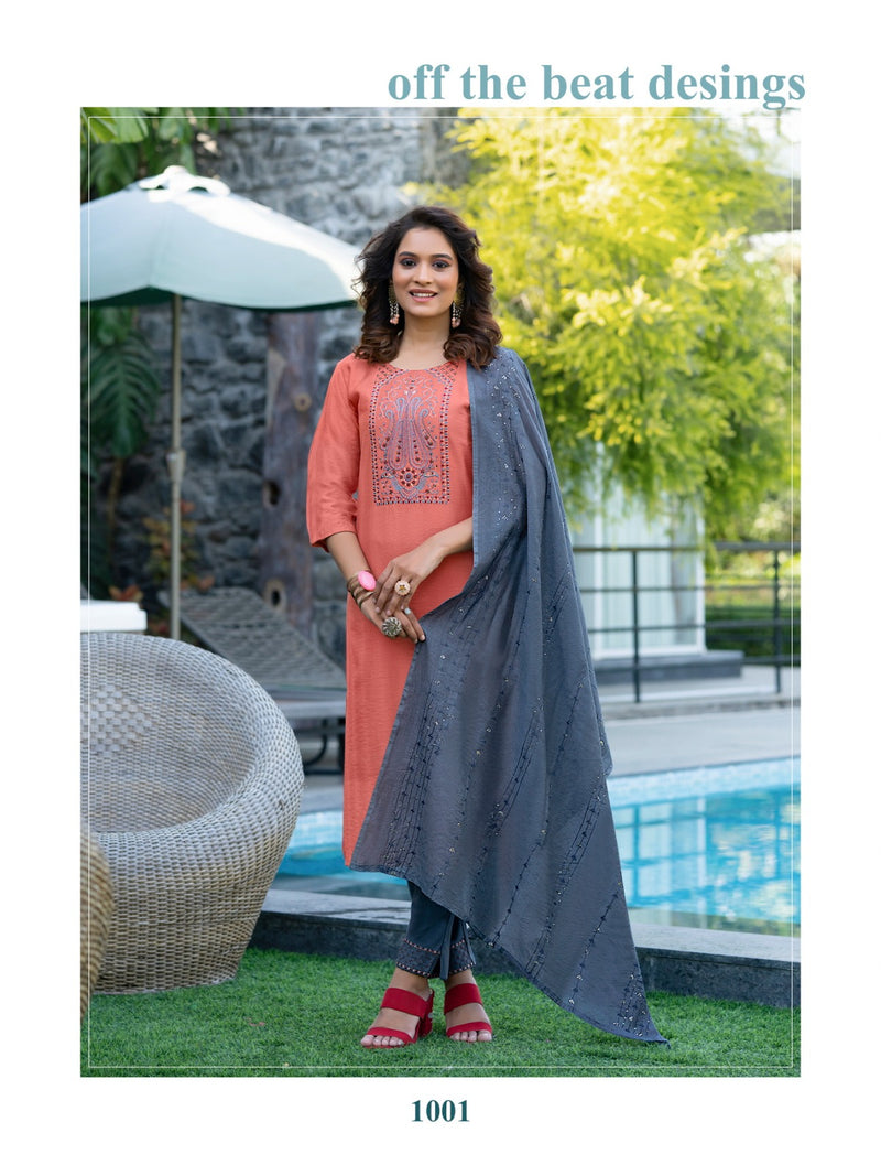 Colourpix Alveera Vol 1 Viscose Rayon Fancy Embroidery Kurti Combo Set