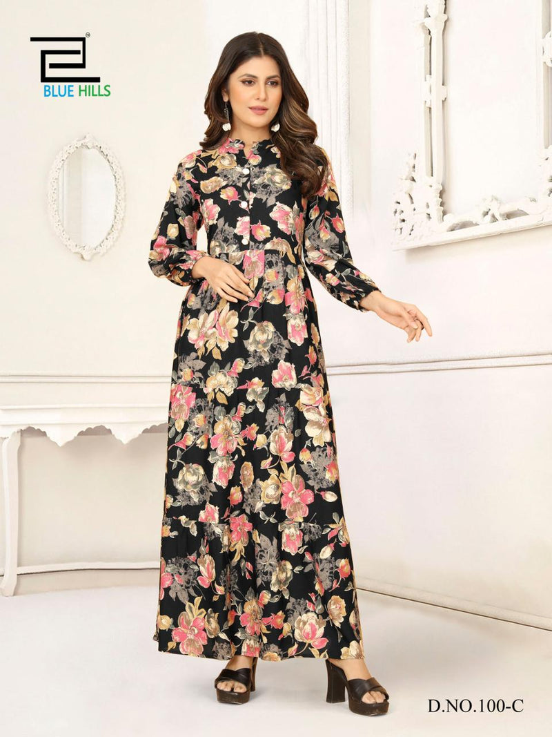 Blue Hills Ameesha Rayon Fancy Printed Designer Gown