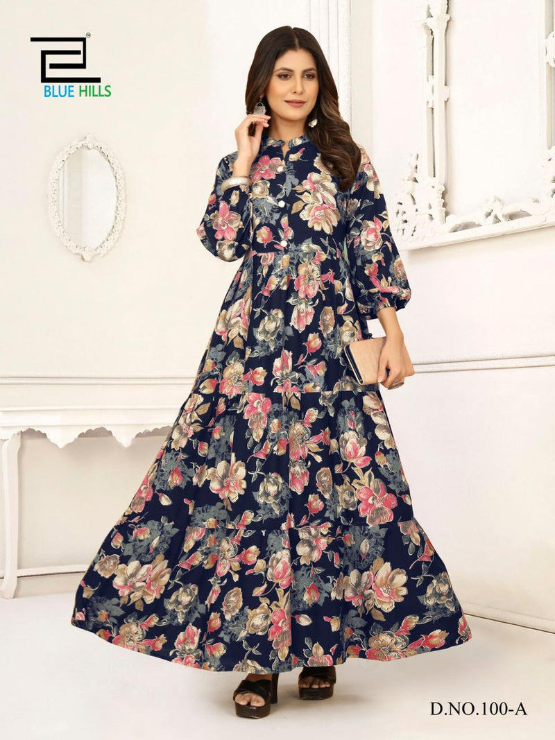 Blue Hills Ameesha Rayon Fancy Printed Designer Gown