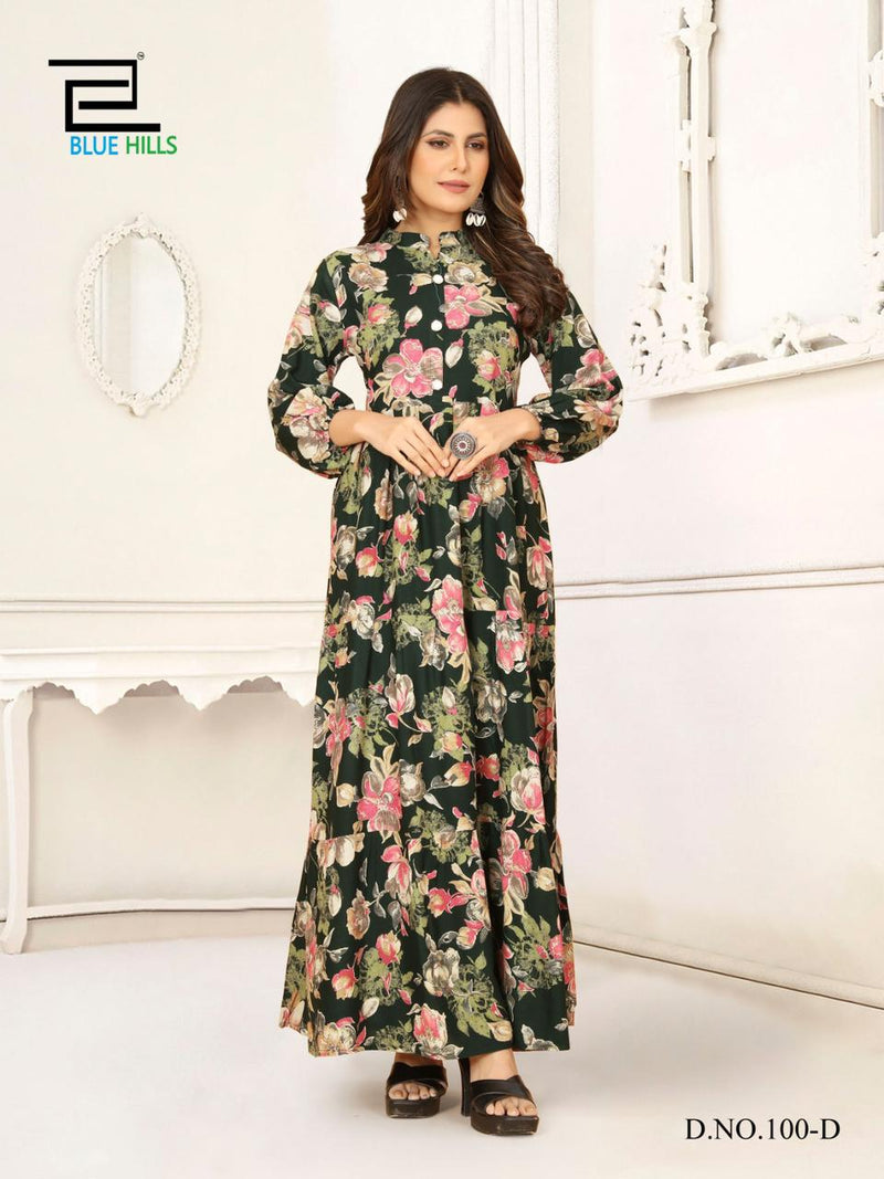 Blue Hills Ameesha Rayon Fancy Printed Designer Gown