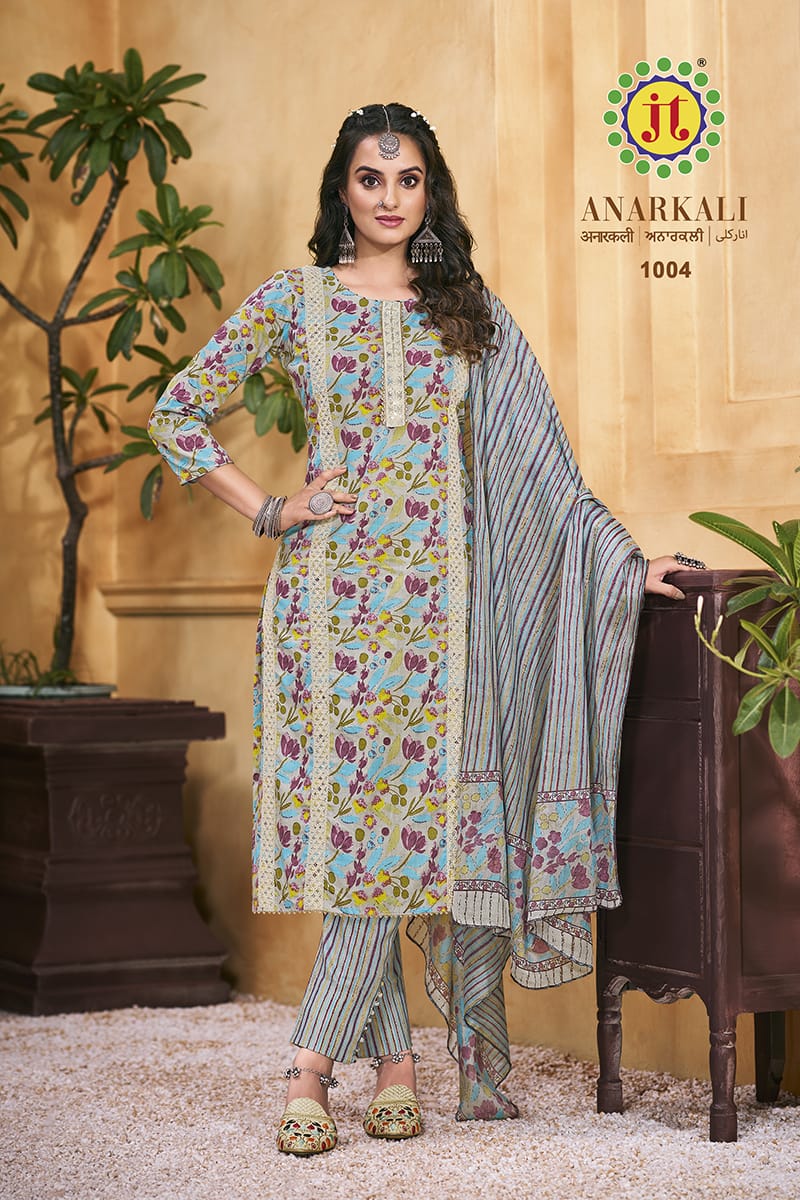 Jt Anarkali Lawn Cotton Print With Fancy Embroidery Work Suits