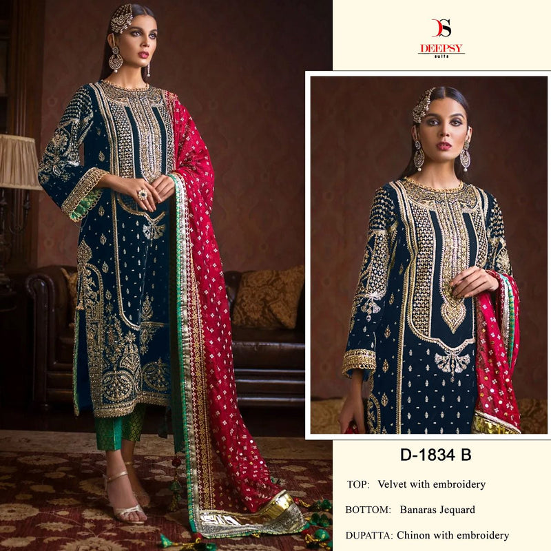 Deepsy Suits Anaya Vol 2 D No 1834 Velvet Embroidery Salwar Suits Collection