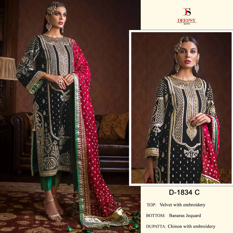 Deepsy Suits Anaya Vol 2 D No 1834 Velvet Embroidery Salwar Suits Collection