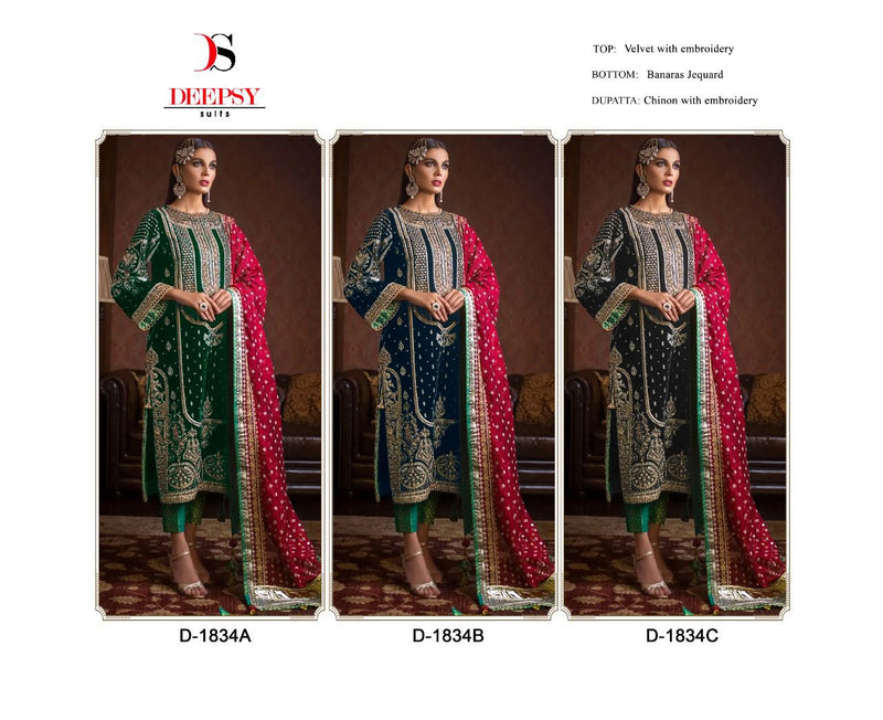 Deepsy Suits Anaya Vol 2 D No 1834 Velvet Embroidery Salwar Suits Collection