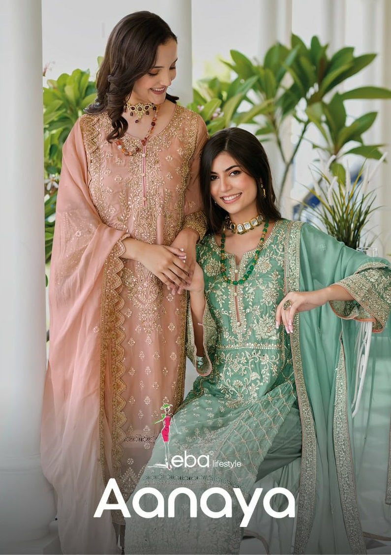 Eba Lifestyle Aanaya Organza Beautiful Embroidery Designer Suits