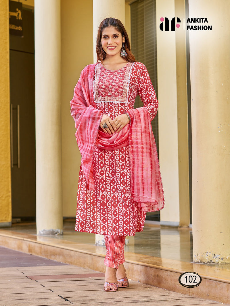 Ankita Fashion Apsara Chanderi Model Silk With Sequence Embroidery Work Kurti Combo Set