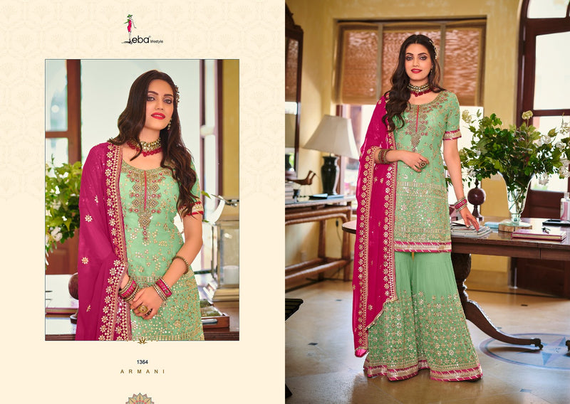 Eba Lifestyle Armani Fox Georgette Heavy Embroidery Designer Ready Made Sharara Suits