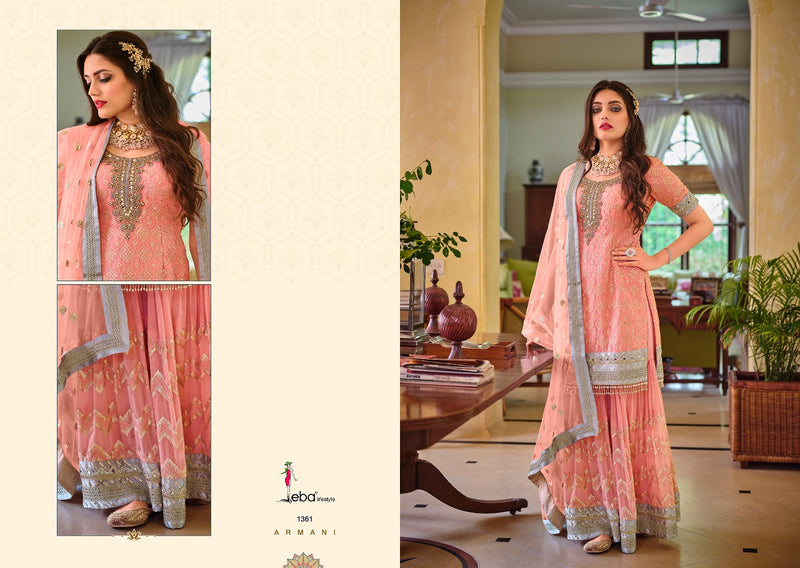 Eba Lifestyle Armani Fox Georgette Heavy Embroidery Designer Ready Made Sharara Suits