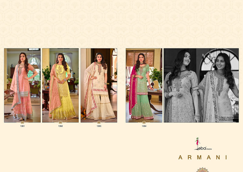 Eba Lifestyle Armani Fox Georgette Heavy Embroidery Designer Ready Made Sharara Suits