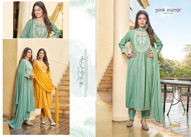Pink Mirror Artistic Viscose Naira Style Kurti With Pant Collection