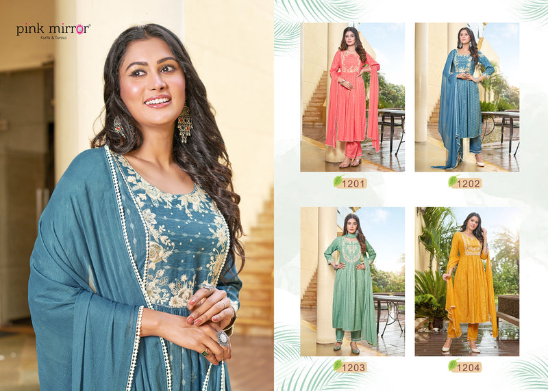 Pink Mirror Artistic Viscose Naira Style Kurti With Pant Collection