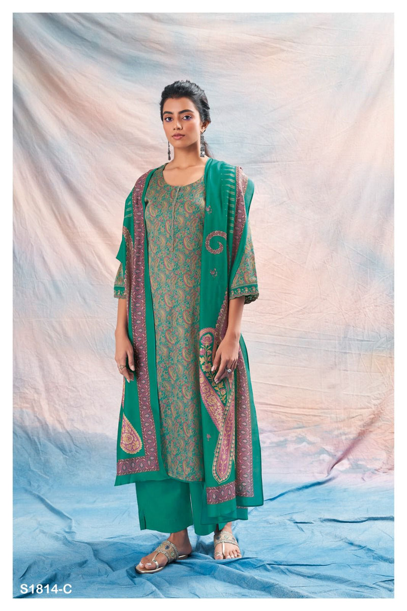 Ganga Astrid 1814 Silk Cotton Printed With Embroidery Fancy Traditional Wear Suits