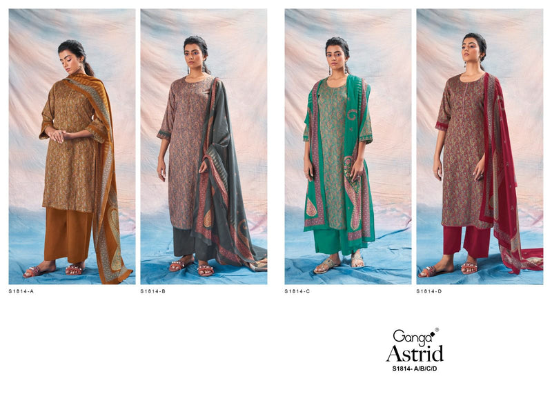 Ganga Astrid 1814 Silk Cotton Printed With Embroidery Fancy Traditional Wear Suits