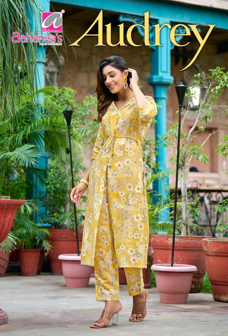 Aahanaas Audrey Modal Chanderi Prints Fancy Center Cut Pattern Kurti With Bottom