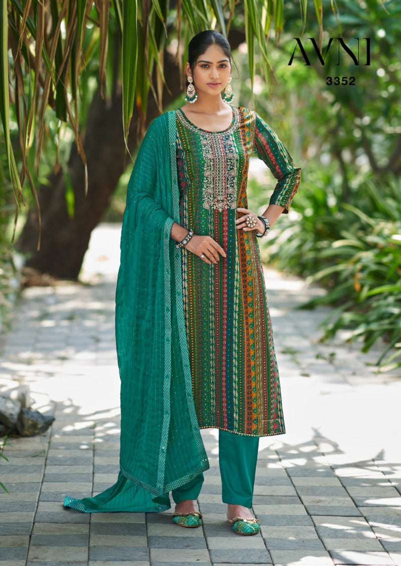 Rang Avni Muslin Print Foil Printed Designer Sequence Salwar Suit Collection