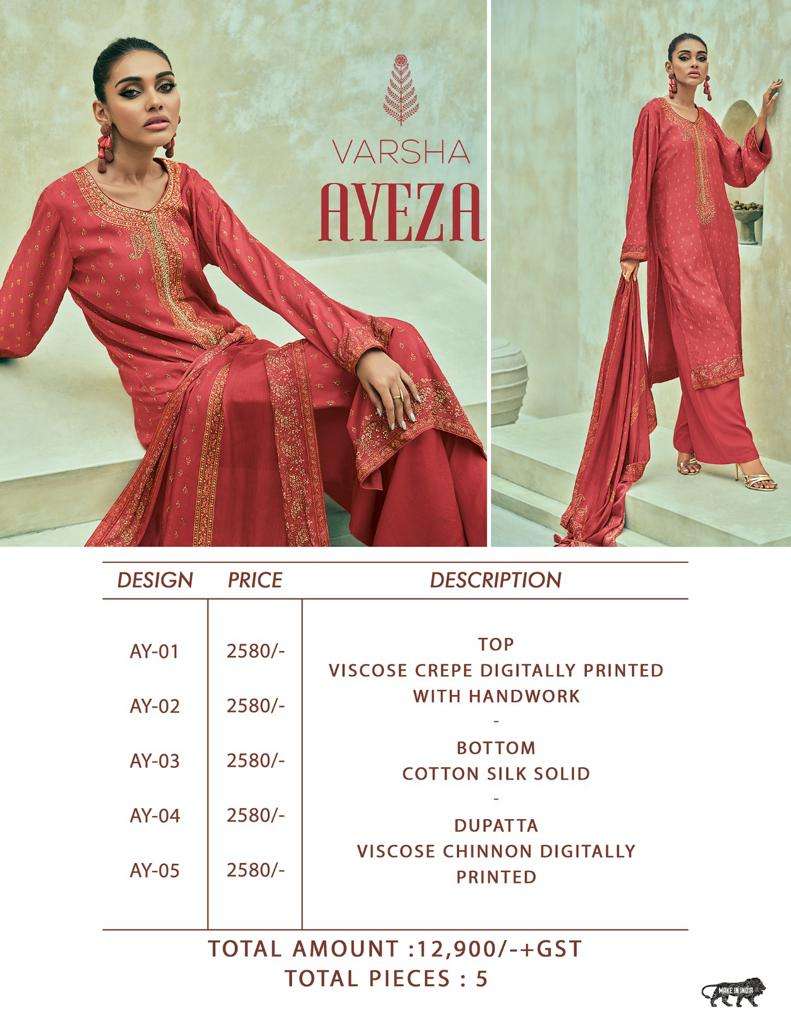 Varsha Ayeza Viscose Digitally Printed Handwork Designer Salwar Suit