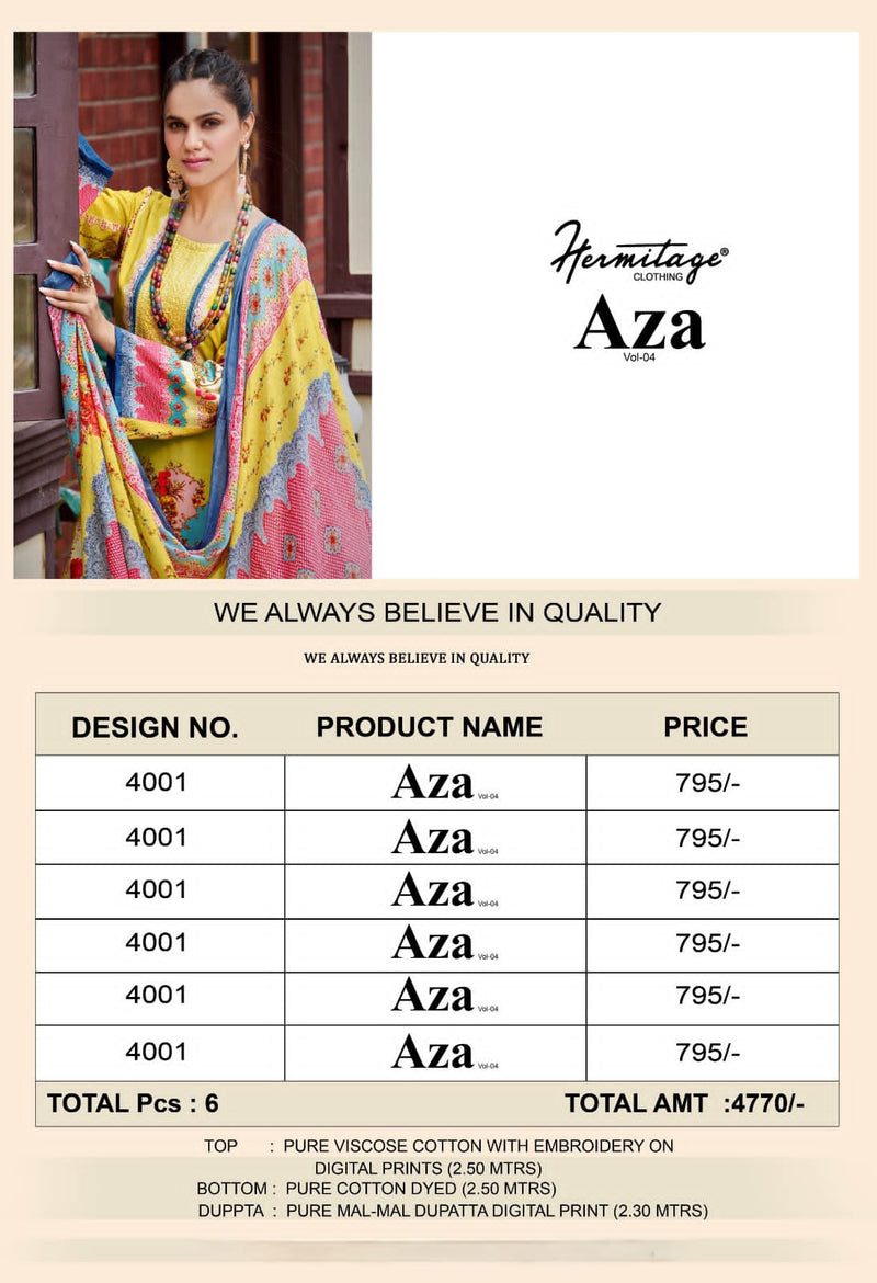 Hermitage Clothing Aza Cotton Embroidery With Digital Printed Salwar Suits