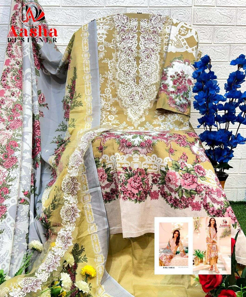Aasha Designer Needle Wonder Lawn Collection Vol 3 Cotton Print With Heavy Embroidery Salwar Suit