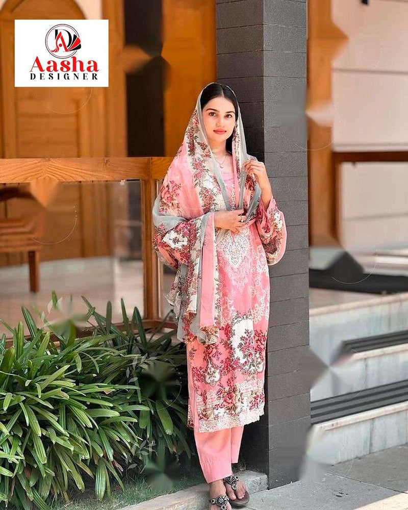 Aasha Designer Needle Wonder Lawn Collection Vol 3 Cotton Print With Heavy Embroidery Salwar Suit