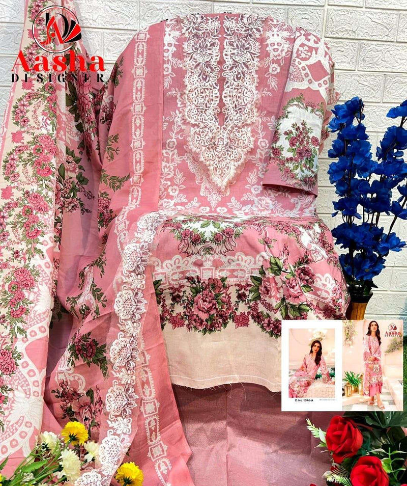 Aasha Designer Needle Wonder Lawn Collection Vol 3 Cotton Print With Heavy Embroidery Salwar Suit