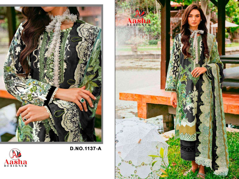 Aasha Designer 1137 Pure Cotton Embroidery Work Salwar Suit