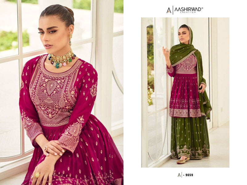 Aashirwad Creation Gulkand Somya 9659-9663 Heavy Georgette Readymade Designer Work Salwar Kameez