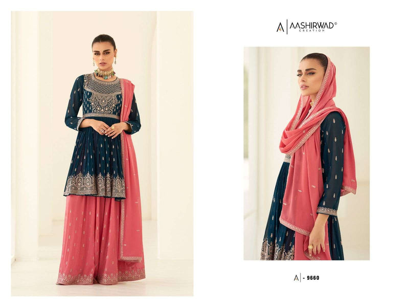 Aashirwad Creation Gulkand Somya 9659-9663 Heavy Georgette Readymade Designer Work Salwar Kameez