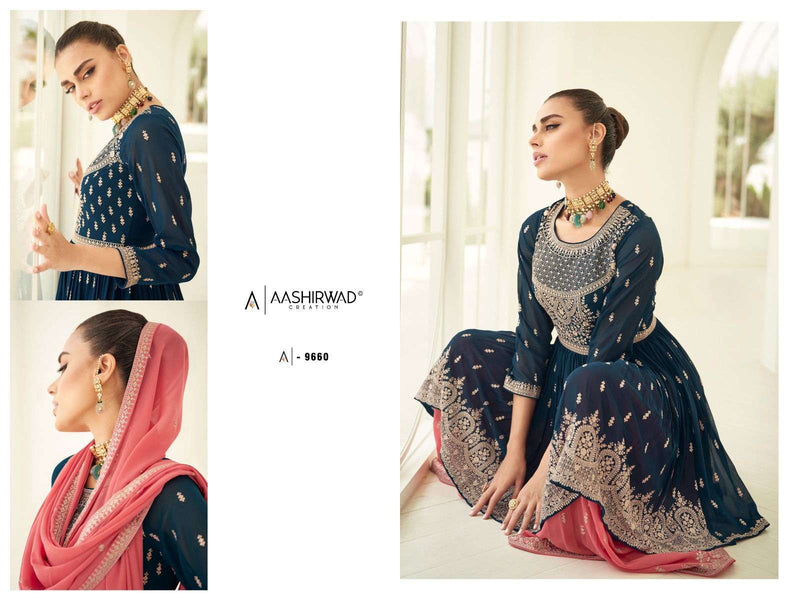 Aashirwad Creation Gulkand Somya 9659-9663 Heavy Georgette Readymade Designer Work Salwar Kameez