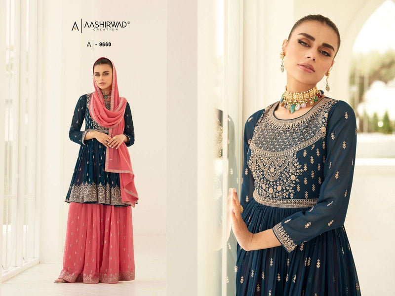 Aashirwad Creation Gulkand Somya 9659-9663 Heavy Georgette Readymade Designer Work Salwar Kameez