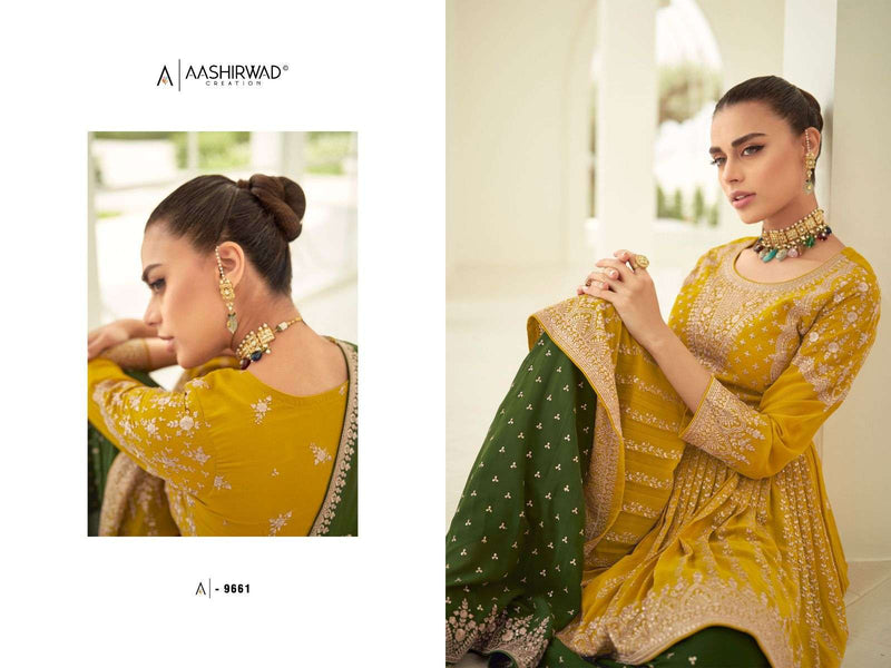 Aashirwad Creation Gulkand Somya 9659-9663 Heavy Georgette Readymade Designer Work Salwar Kameez