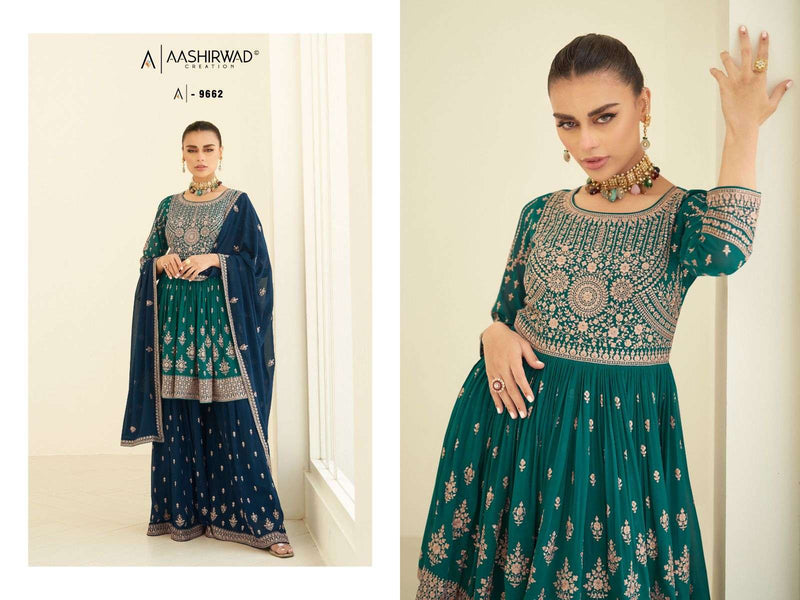 Aashirwad Creation Gulkand Somya 9659-9663 Heavy Georgette Readymade Designer Work Salwar Kameez