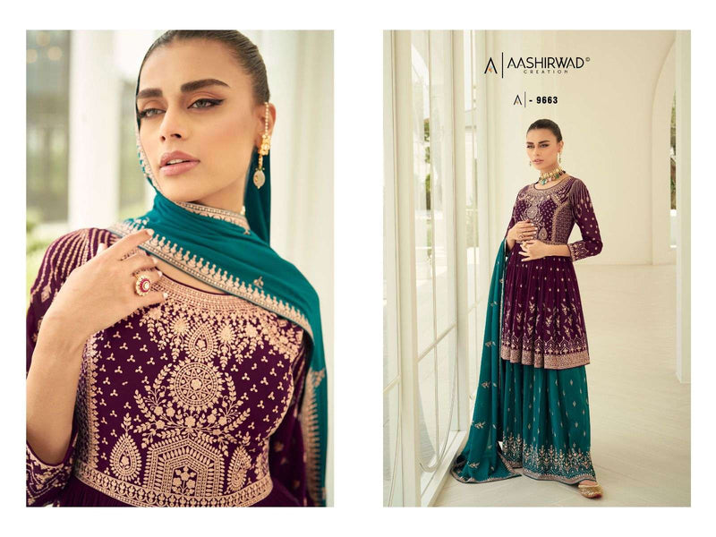 Aashirwad Creation Gulkand Somya 9659-9663 Heavy Georgette Readymade Designer Work Salwar Kameez
