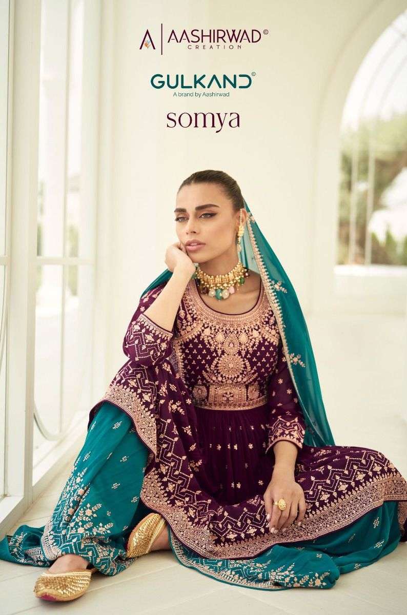 Aashirwad Creation Gulkand Somya 9659-9663 Heavy Georgette Readymade Designer Work Salwar Kameez