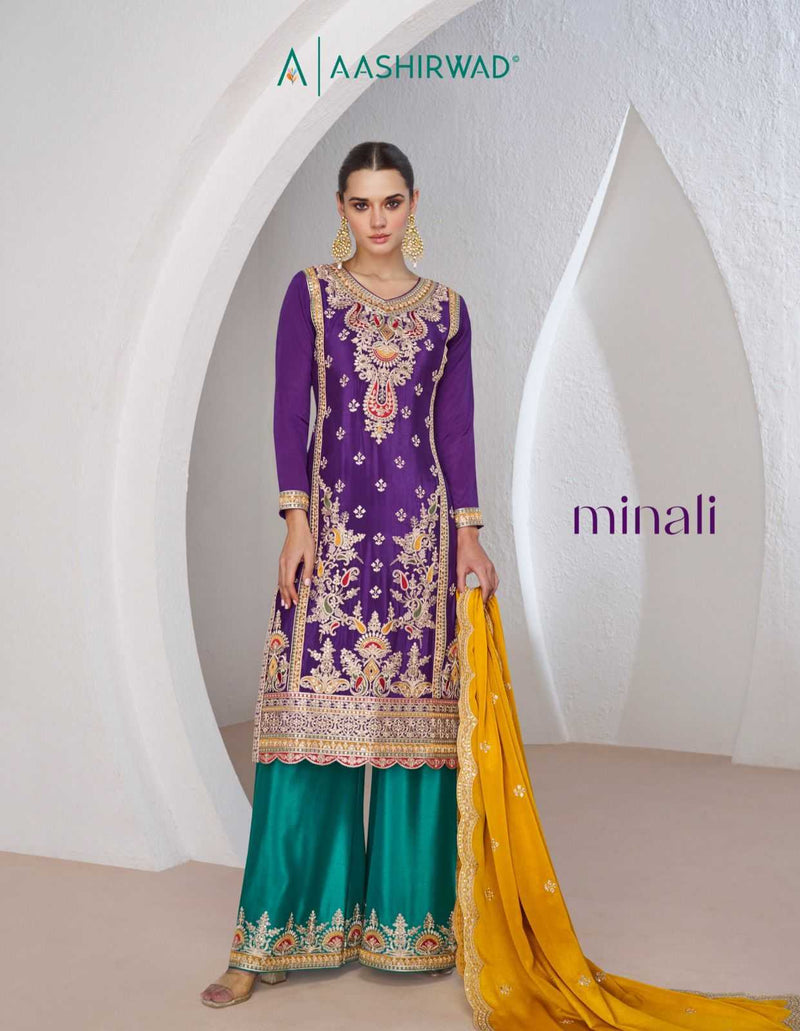 Aashirwad Creation Minali Chinon Silk Wedding Designer Salwar Kameez