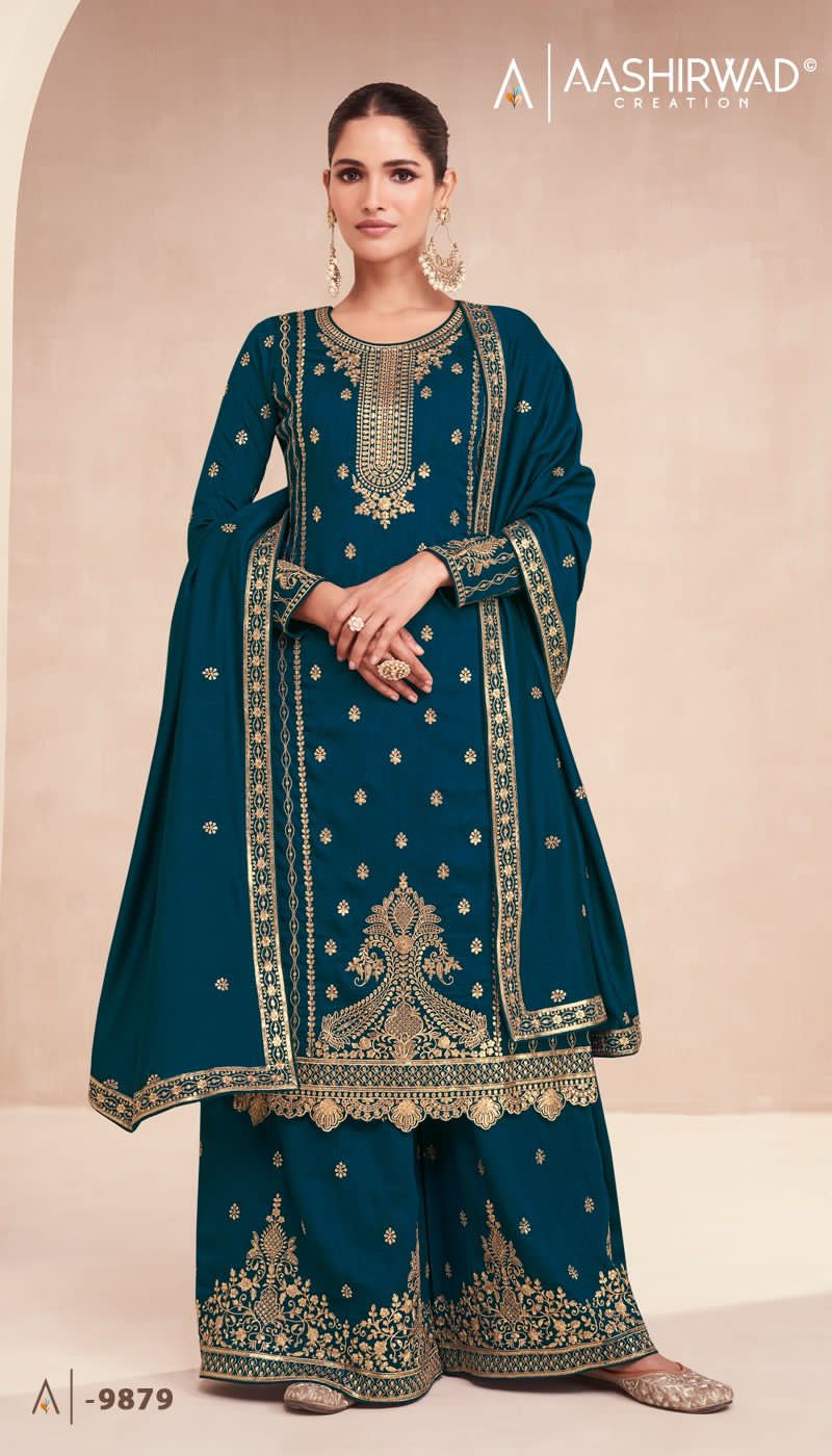 Aashirwad Creation Zari Premium Silk Stylish Partywear Designer Suit