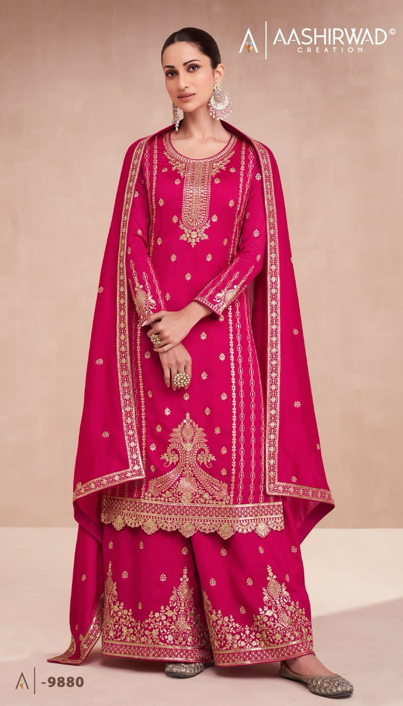 Aashirwad Creation Zari Premium Silk Stylish Partywear Designer Suit