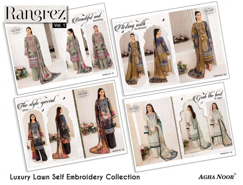 Agha Noor Rangrez Vol 1 Lawn Cotton Fancy Designer Daily Wear Salwar Suit