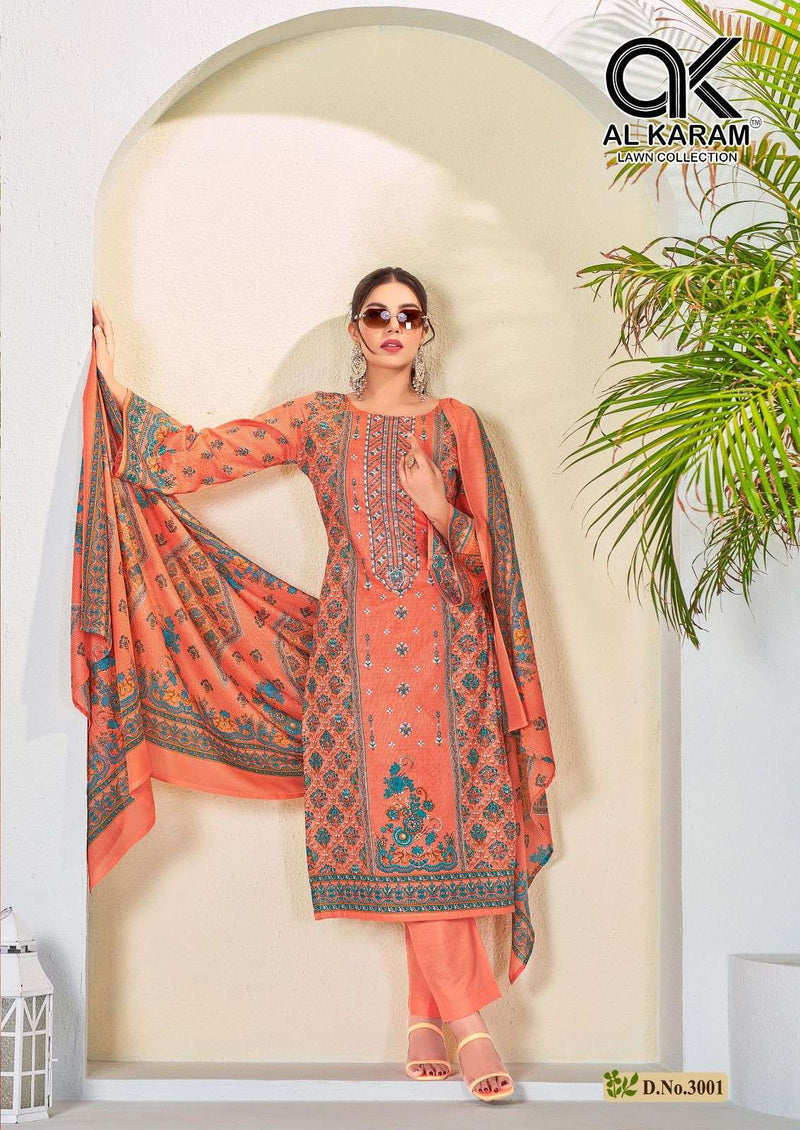 Al Karam Bin Ubaid Embroidered Collection Vol 3 Lawn Cotton Self Embroidery Work Salwar Suit