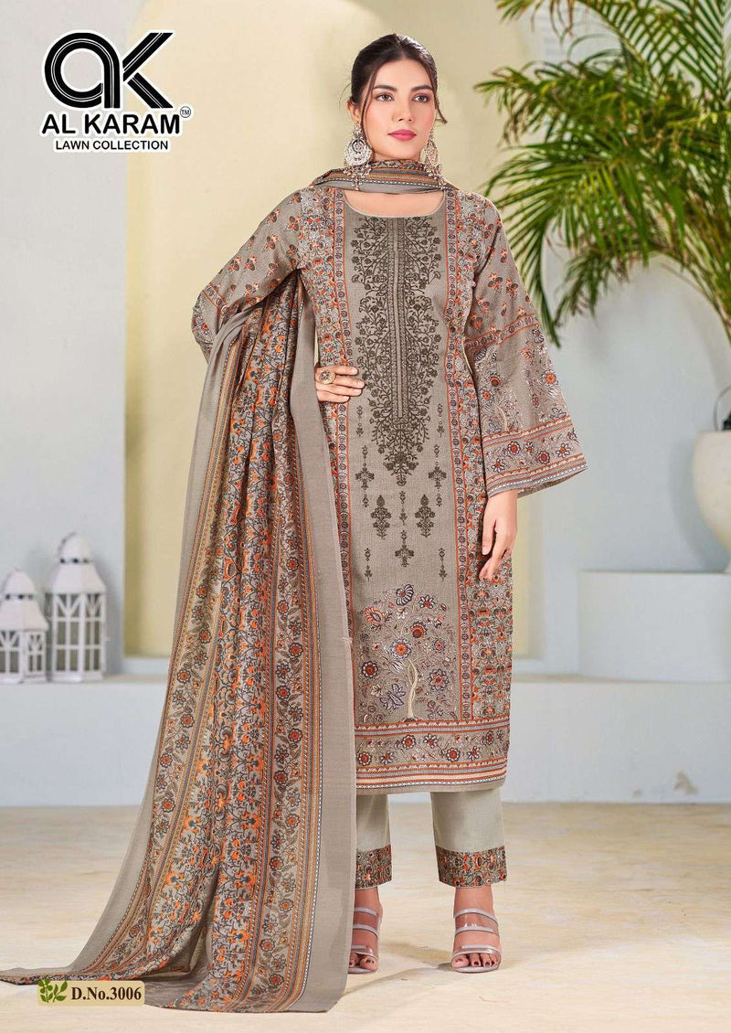 Al Karam Bin Ubaid Embroidered Collection Vol 3 Lawn Cotton Self Embroidery Work Salwar Suit