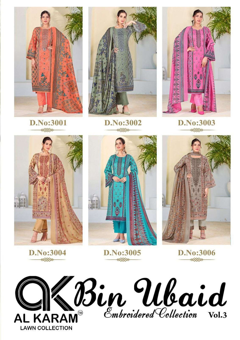 Al Karam Bin Ubaid Embroidered Collection Vol 3 Lawn Cotton Self Embroidery Work Salwar Suit