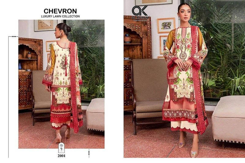 Al Karam Chervon Luxury Lawn Collection Cotton Print With Exclusive Embroidery Patches Salwar Suit