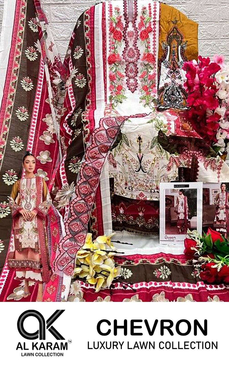 Al Karam Chervon Luxury Lawn Collection Cotton Print With Exclusive Embroidery Patches Salwar Suit