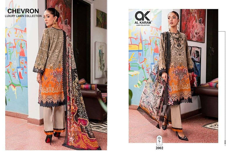 Al Karam Chervon Luxury Lawn Collection Cotton Print With Exclusive Embroidery Patches Salwar Suit