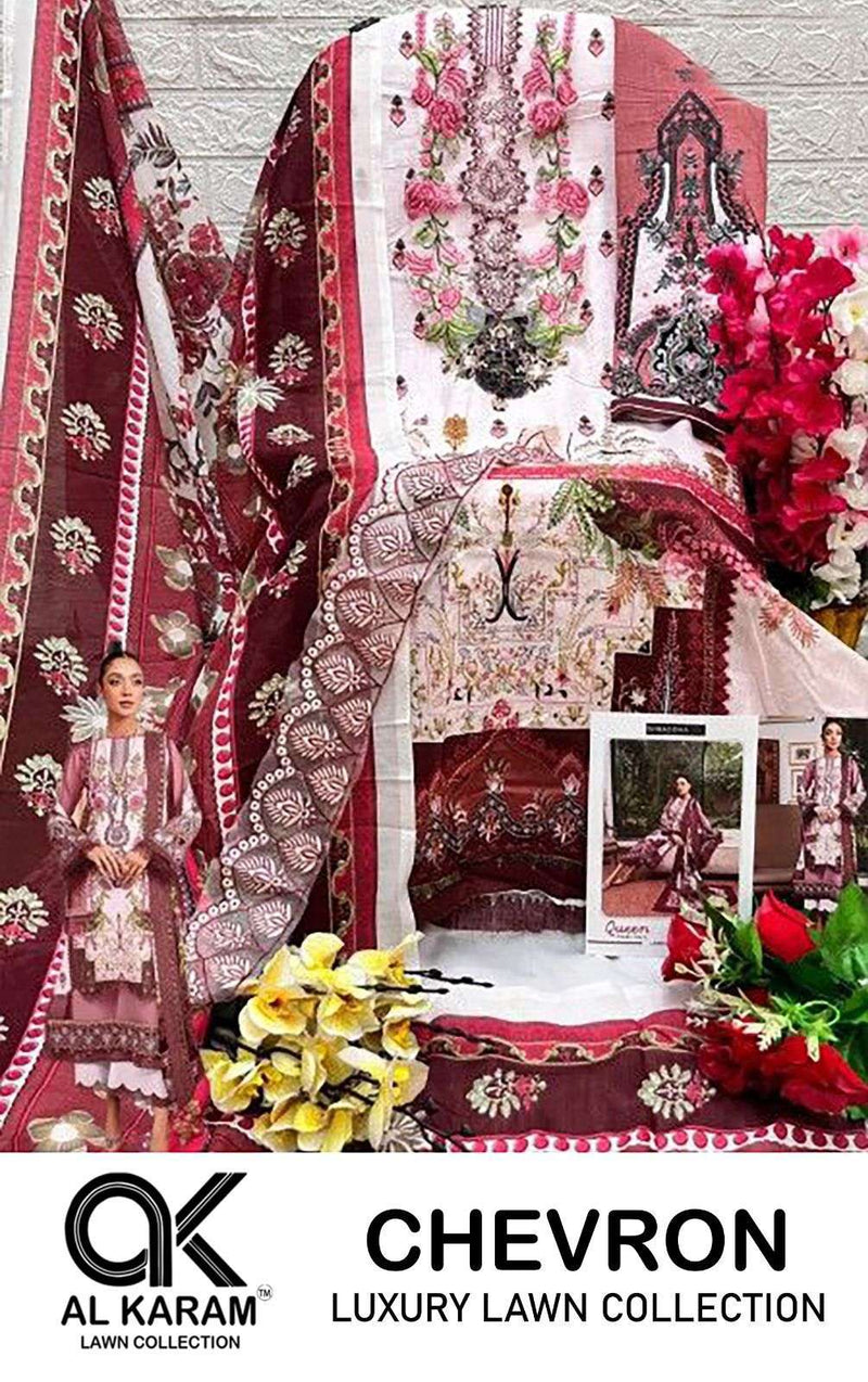 Al Karam Chervon Luxury Lawn Collection Cotton Print With Exclusive Embroidery Patches Salwar Suit
