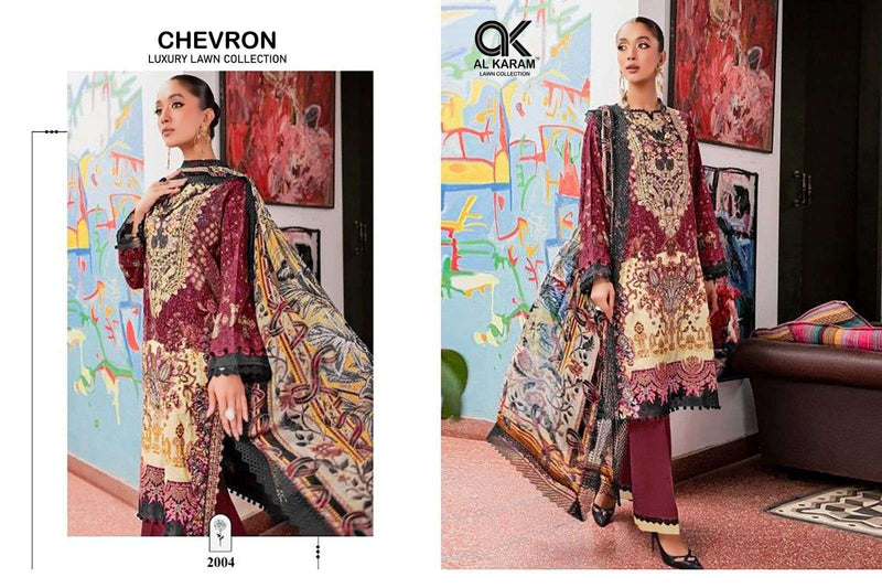 Al Karam Chervon Luxury Lawn Collection Cotton Print With Exclusive Embroidery Patches Salwar Suit