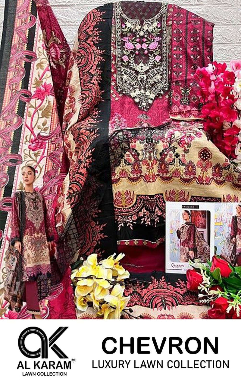 Al Karam Chervon Luxury Lawn Collection Cotton Print With Exclusive Embroidery Patches Salwar Suit